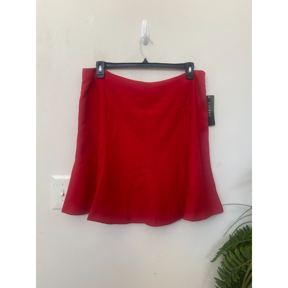 NWT Lauren Ralph Lauren Red 100% Polyester Flared Short Skirt Size 16, MSRP $115